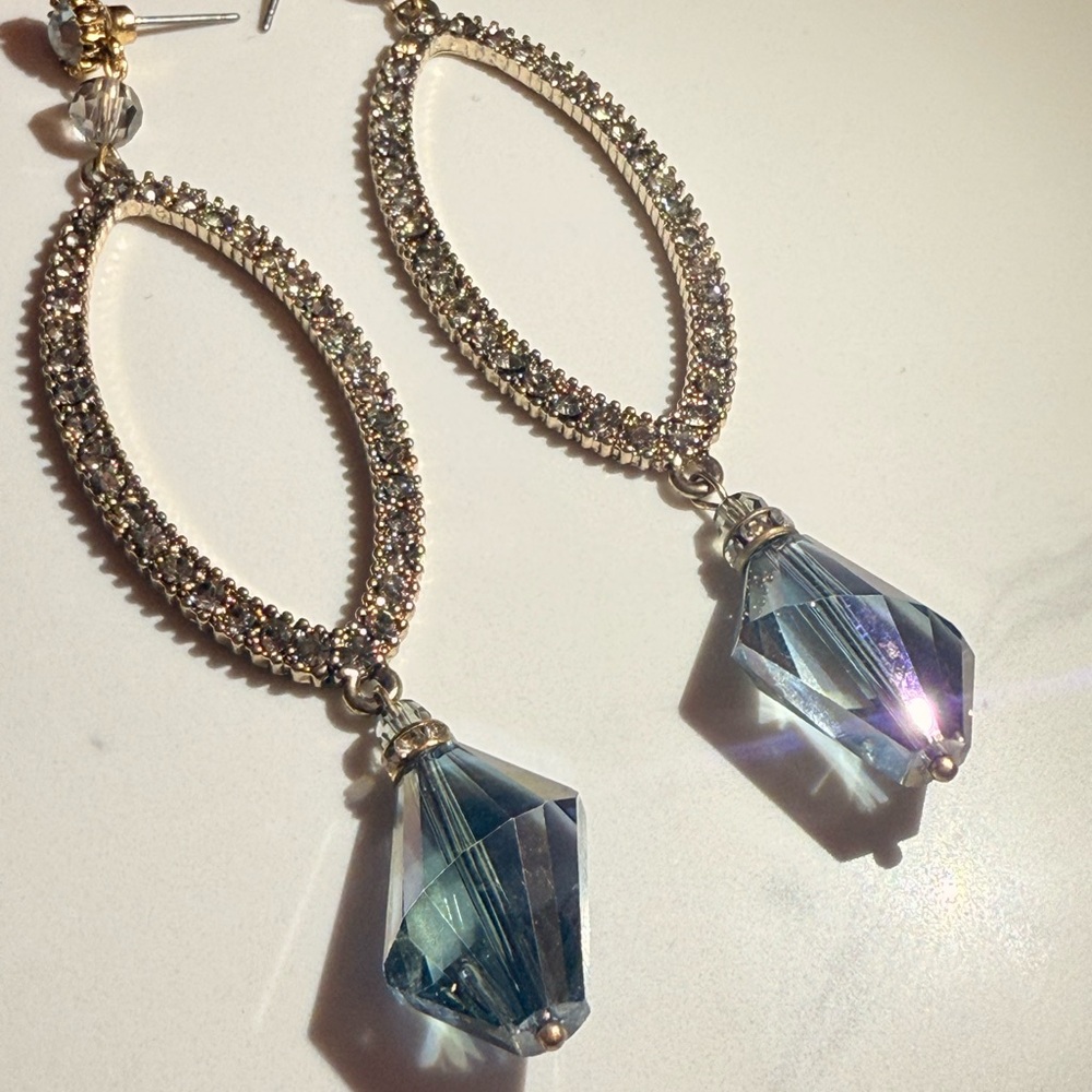 Glamorous Silver and Blue Gemstone Earrings